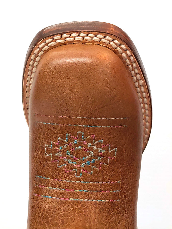 Roper 09-018-7022-8258 Kids Marbled Leather Vamp Square Toe Western Boots Tan front and back view. If you need any assistance with this item or the purchase of this item please call us at five six one seven four eight eight eight zero one Monday through Saturday 10:00a.m EST to 8:00 p.m EST