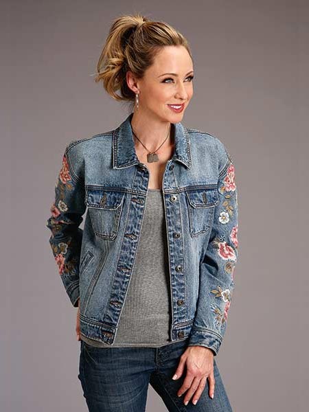 Stetson 11-098-0594-6063 BU Womens Floral Embroidery Oversize Denim Jacket front