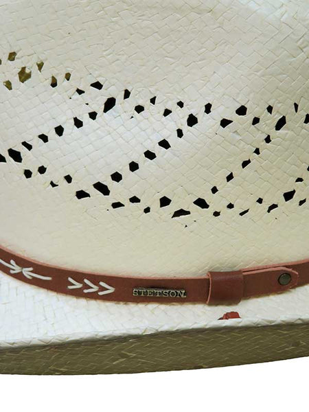 Stetson TSSTFE-833481 SANTA FE Outdoor Straw Hat Natural band close up. If you need any assistance with this item or the purchase of this item please call us at five six one seven four eight eight eight zero one Monday through Saturday 10:00a.m EST to 8:00 p.m EST