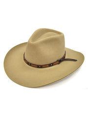 Stetson SWHUTC-403420 Hutchins 3X Western Felt Hat Stone front side and top view, If you need any assistance with this item or the purchase of this item please call us at five six one seven four eight eight eight zero one Monday through Saturday 10:00a.m EST to 8:00 p.m EST