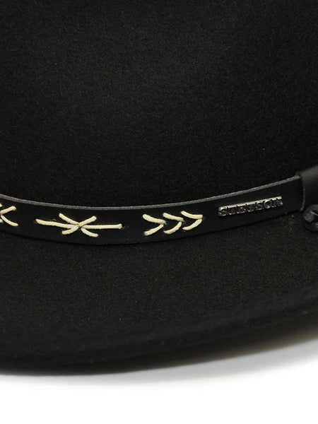 Stetson SWSTFE-813207S0 Santa Fe Wool Crushable Western Hat Black close up. If you need any assistance with this item or the purchase of this item please call us at five six one seven four eight eight eight zero one Monday through Saturday 10:00a.m EST to 8:00 p.m EST