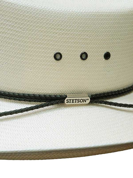 Stetson SSCRCMK603681 Carson 10X Straw Western Hat Natural band close up. If you need any assistance with this item or the purchase of this item please call us at five six one seven four eight eight eight zero one Monday through Saturday 10:00a.m EST to 8:00 p.m EST