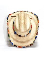 SunBody HLAST4A Last Call Palm Leaf Bottle Cap Cowboy Hat Natural top view. If you need any assistance with this item or the purchase of this item please call us at five six one seven four eight eight eight zero one Monday through Saturday 10:00a.m EST to 8:00 p.m EST
