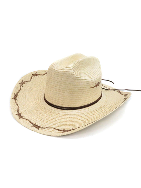 SunBody HGKC-BW2 Kids Cattleman Barbed Wire Straw Hat Natural side and front view. If you need any assistance with this item or the purchase of this item please call us at five six one seven four eight eight eight zero one Monday through Saturday 10:00a.m EST to 8:00 p.m EST