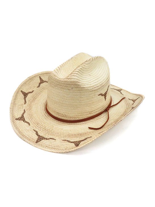 SunBody HGKC-LHB3 Kids Distressed Longhorn Cattleman Straw Hat Natural side and front view. If you need any assistance with this item or the purchase of this item please call us at five six one seven four eight eight eight zero one Monday through Saturday 10:00a.m EST to 8:00 p.m EST