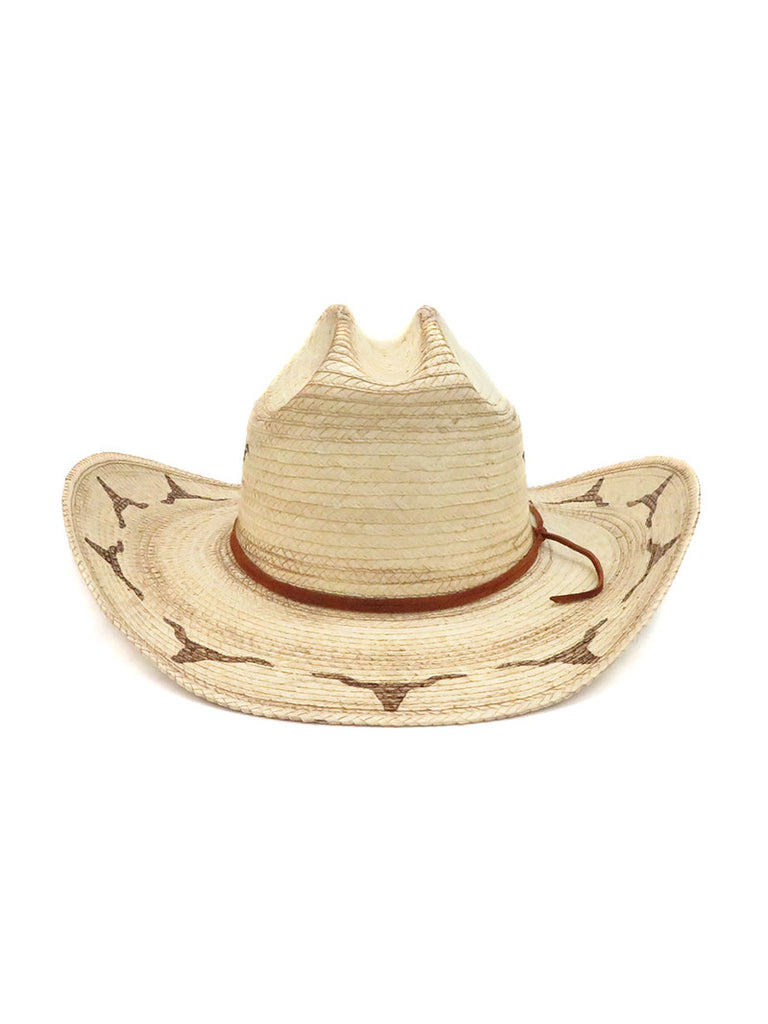 SunBody HGKC-LHB3 Kids Distressed Longhorn Cattleman Straw Hat Natural side and front view. If you need any assistance with this item or the purchase of this item please call us at five six one seven four eight eight eight zero one Monday through Saturday 10:00a.m EST to 8:00 p.m EST
