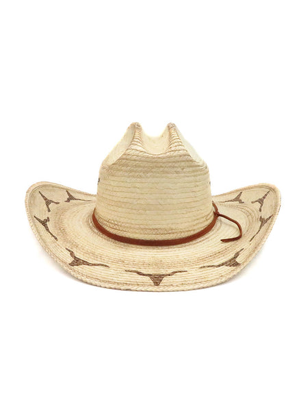 SunBody HGKC-LHB3 Kids Distressed Longhorn Cattleman Straw Hat Natural front view. If you need any assistance with this item or the purchase of this item please call us at five six one seven four eight eight eight zero one Monday through Saturday 10:00a.m EST to 8:00 p.m EST
