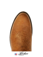 Lucchese T0121.C2 / T6178.C2 Mens 1883 Mad Dog Leather Roper Boots Tan toe view. If you need any assistance with this item or the purchase of this item please call us at five six one seven four eight eight eight zero one Monday through Saturday 10:00a.m EST to 8:00 p.m EST