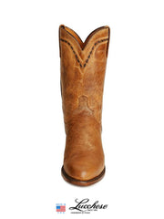 Lucchese T0121.C2 / T6178.C2 Mens 1883 Mad Dog Leather Roper Boots Tan front view. If you need any assistance with this item or the purchase of this item please call us at five six one seven four eight eight eight zero one Monday through Saturday 10:00a.m EST to 8:00 p.m EST