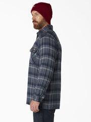 Dickies TJ210R2P Mens Sherpa Lined Flannel Plaid Shirt Jacket Navy side view. If you need any assistance with this item or the purchase of this item please call us at five six one seven four eight eight eight zero one Monday through Saturday 10:00a.m EST to 8:00 p.m EST