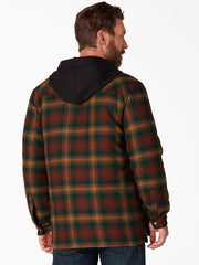 Dickies TJ211F2P Mens Fleece Hooded Flannel Shirt Jacket Hydroshield Forest Brown back view. If you need any assistance with this item or the purchase of this item please call us at five six one seven four eight eight eight zero one Monday through Saturday 10:00a.m EST to 8:00 p.m EST