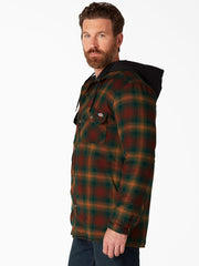 Dickies TJ211F2P Mens Fleece Hooded Flannel Shirt Jacket Hydroshield Forest Brown side view. If you need any assistance with this item or the purchase of this item please call us at five six one seven four eight eight eight zero one Monday through Saturday 10:00a.m EST to 8:00 p.m EST