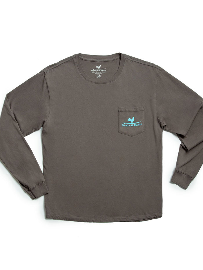 Beach and Barn TRACTOR-GRA Mens Tractor Pool LS Pocket Tee Graphite back view. If you need any assistance with this item or the purchase of this item please call us at five six one seven four eight eight eight zero one Monday through Saturday 10:00a.m EST to 8:00 p.m EST