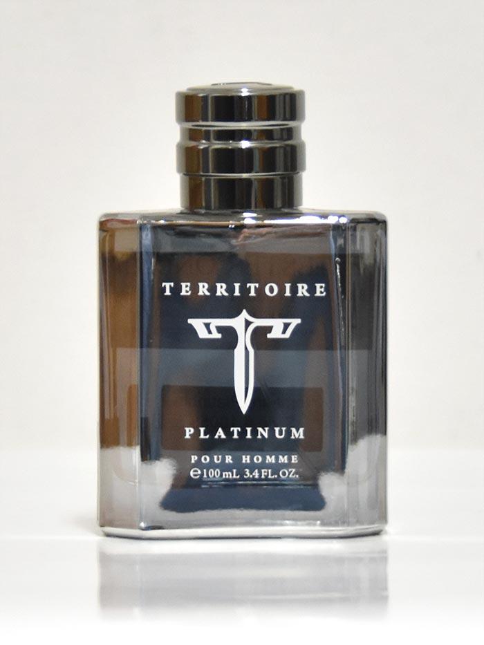 Authentic Territoire Platinum 3.4oz Cologne Spray for Men front view of bottle. If you need any assistance with this item or the purchase of this item please call us at five six one seven four eight eight eight zero one Monday through Saturday 10:00a.m EST to 8:00 p.m EST