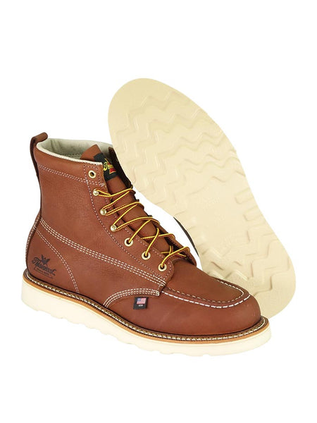 Thorogood 804-4200 Mens American Heritage 6″ Safety Toe Work Boot Tobacco side and sole view. If you need any assistance with this item or the purchase of this item please call us at five six one seven four eight eight eight zero one Monday through Saturday 10:00a.m EST to 8:00 p.m EST