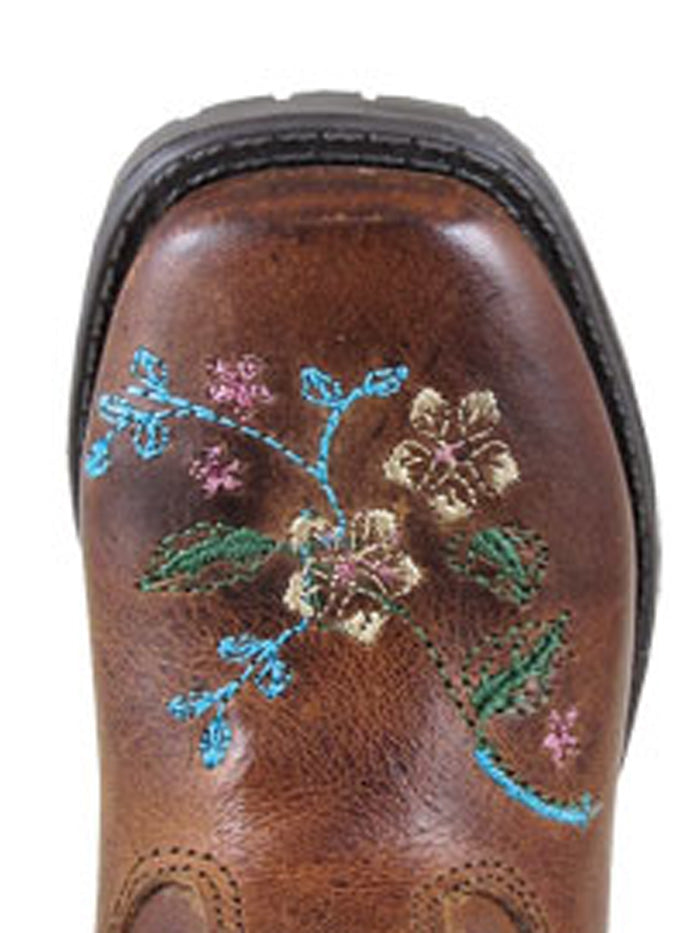 Smoky Mountain 3833T Toddler Floralie Square Toe Western Boots Brown side and front view.If you need any assistance with this item or the purchase of this item please call us at five six one seven four eight eight eight zero one Monday through Saturday 10:00a.m EST to 8:00 p.m EST