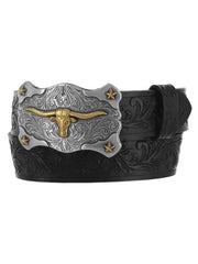 Tony Lama C60113 Kids Little Texas Belt Black front view. If you need any assistance with this item or the purchase of this item please call us at five six one seven four eight eight eight zero one Monday through Saturday 10:00a.m EST to 8:00 p.m EST