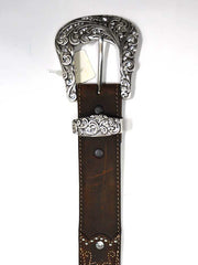 Tony Lama C50499 Womens Kaitlyn Crystal Western Leather Belt Brown buckle view. If you need any assistance with this item or the purchase of this item please call us at five six one seven four eight eight eight zero one Monday through Saturday 10:00a.m EST to 8:00 p.m EST