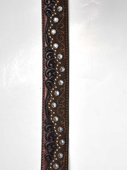 Tony Lama C50499 Womens Kaitlyn Crystal Leather Western Belt Brown detail close up. If you need any assistance with this item or the purchase of this item please call us at five six one seven four eight eight eight zero one Monday through Saturday 10:00a.m EST to 8:00 p.m EST