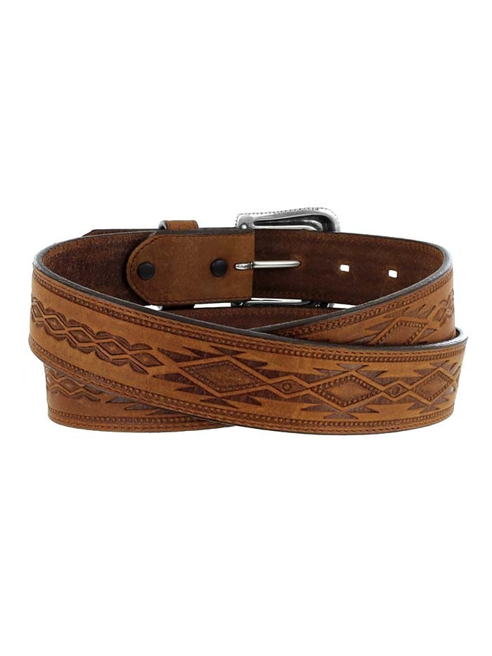 Tony Lama 1369L Mens Navajo Blanket Tooled Belt USA Brown front view. If you need any assistance with this item or the purchase of this item please call us at five six one seven four eight eight eight zero one Monday through Saturday 10:00a.m EST to 8:00 p.m EST