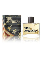 Tru Fragrance 90081 Mens Tru American Western Cologne front view of bottle with box. If you need any assistance with this item or the purchase of this item please call us at five six one seven four eight eight eight zero one Monday through Saturday 10:00a.m EST to 8:00 p.m EST