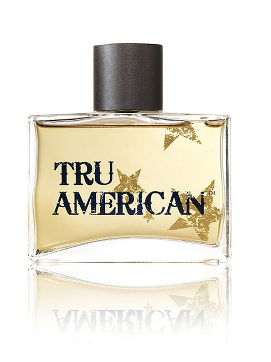 Tru Fragrance 90081 Mens Tru American Western Cologne front of glass bottle. If you need any assistance with this item or the purchase of this item please call us at five six one seven four eight eight eight zero one Monday through Saturday 10:00a.m EST to 8:00 p.m EST