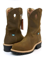 Twisted X MLGCW01 Mens Composite Toe Pull On Logger Boot Saddle Brown front side and back view on pair