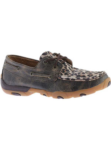 Twisted X WDM0057 Womens Driving Moccasins Loafers Cheetah Print outter side and front view. If you need any assistance with this item or the purchase of this item please call us at five six one seven four eight eight eight zero one Monday through Saturday 10:00a.m EST to 8:00 p.m EST
