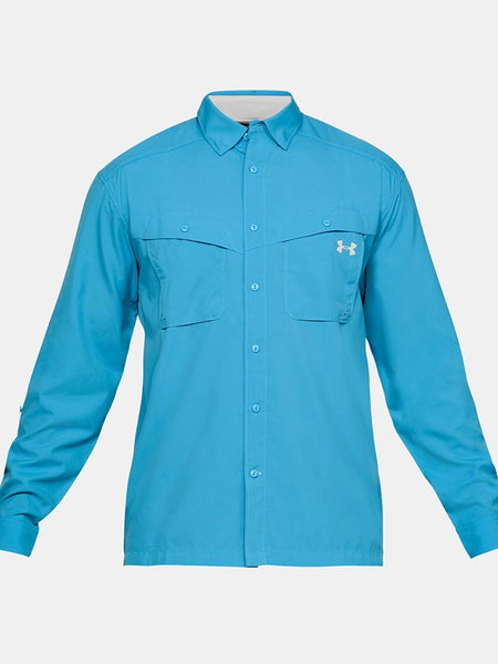 Under Armour Mens Tide Chaser Long Sleeve Shirt 1290744-452 Blue LS Shirt front view. If you need any assistance with this item or the purchase of this item please call us at five six one seven four eight eight eight zero one Monday through Saturday 10:00a.m EST to 8:00 p.m EST