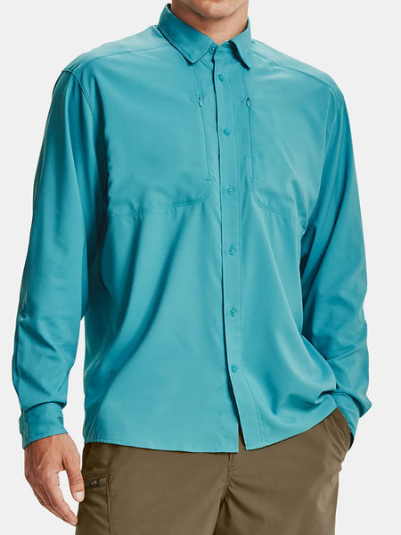 Under Armour 1351121-477 Mens Tide Chaser 2.0 Long Sleeve Shirt Teal Blue Front view. If you need any assistance with this item or the purchase of this item please call us at five six one seven four eight eight eight zero one Monday through Saturday 10:00a.m EST to 8:00 p.m EST