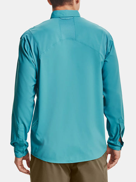 Under Armour 1351121-477 Mens Tide Chaser 2.0 Long Sleeve Shirt Teal Blue back view. If you need any assistance with this item or the purchase of this item please call us at five six one seven four eight eight eight zero one Monday through Saturday 10:00a.m EST to 8:00 p.m EST