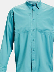 Under Armour 1351121-477 Mens Tide Chaser 2.0 Long Sleeve Shirt Teal Blue front close up. If you need any assistance with this item or the purchase of this item please call us at five six one seven four eight eight eight zero one Monday through Saturday 10:00a.m EST to 8:00 p.m EST