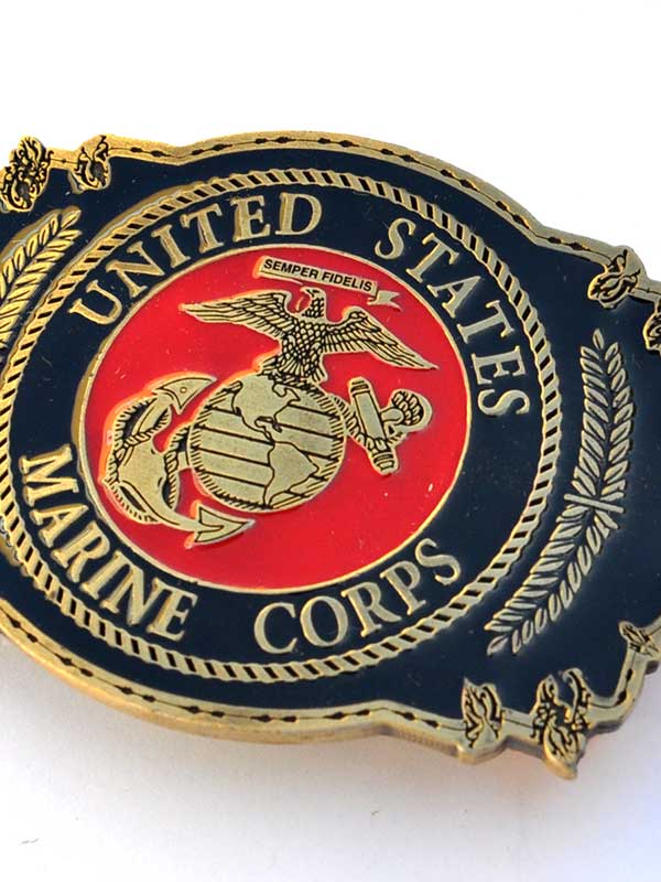 Eagle Emblems B0127 United States Marine Corps Pewter Belt Buckle front view. If you need any assistance with this item or the purchase of this item please call us at five six one seven four eight eight eight zero one Monday through Saturday 10:00a.m EST to 8:00 p.m EST