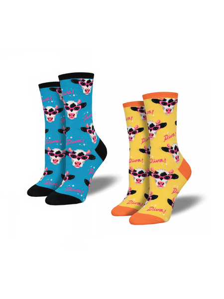 Socksmith WNC2804 Womens Milk Diva Crew Socks Yellow and Blue . If you need any assistance with this item or the purchase of this item please call us at five six one seven four eight eight eight zero one Monday through Saturday 10:00a.m EST to 8:00 p.m EST