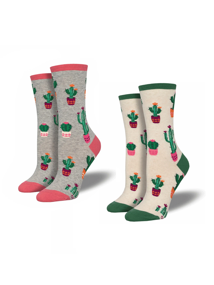 Socksmith WNC2834 Womens Court Of Cactus Crew Socks Ivory Or Light Gra – J.C. Western® Wear