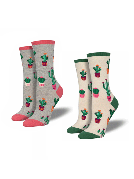Socksmith WNC2834 Womens Court Of Cactus Crew Socks Ivory and Light Gray Heather showing both colors. If you need any assistance with this item or the purchase of this item please call us at five six one seven four eight eight eight zero one Monday through Saturday 10:00a.m EST to 8:00 p.m EST
