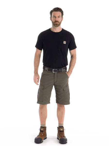 Carhartt 103543-217 Mens Force Relaxed Fit Ripstop Cargo Work Short Tarmac front view on model. If you need any assistance with this item or the purchase of this item please call us at five six one seven four eight eight eight zero one Monday through Saturday 10:00a.m EST to 8:00 p.m EST
