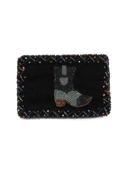 Western Beaded Grey Boot Velvet Small Coin Purse 753477 Front
