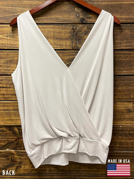 Veronica M TF-1667 Womens Double V-Tank Beige Back view hanging. If you need any assistance with this item or the purchase of this item please call us at five six one seven four eight eight eight zero one Monday through Saturday 10:00a.m EST to 8:00 p.m EST