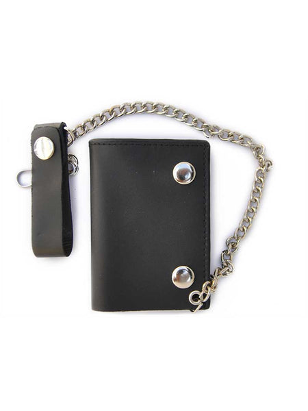Western Express LW-2 Mens Removable Chain Tri-fold Trucker Leather Wallet Black front view. If you need any assistance with this item or the purchase of this item please call us at five six one seven four eight eight eight zero one Monday through Saturday 10:00a.m EST to 8:00 p.m EST