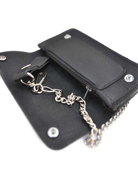 Western Express LW-4 Removable Chain Leather Trucker Wallet Black open ionside view. If you need any assistance with this item or the purchase of this item please call us at five six one seven four eight eight eight zero one Monday through Saturday 10:00a.m EST to 8:00 p.m EST