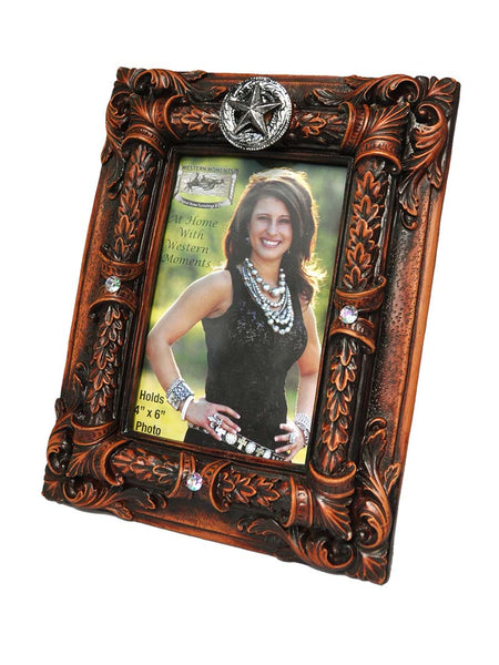 Western Moments Star Concho 4x6 Premium Photo Frame front view. If you need any assistance with this item or the purchase of this item please call us at five six one seven four eight eight eight zero one Monday through Saturday 10:00a.m EST to 8:00 p.m EST