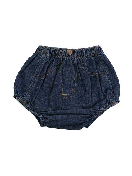 Wrangler 11MWIPW Infant Denim Diaper Cover Indigo Blue front view. If you need any assistance with this item or the purchase of this item please call us at five six one seven four eight eight eight zero one Monday through Saturday 10:00a.m EST to 8:00 p.m EST