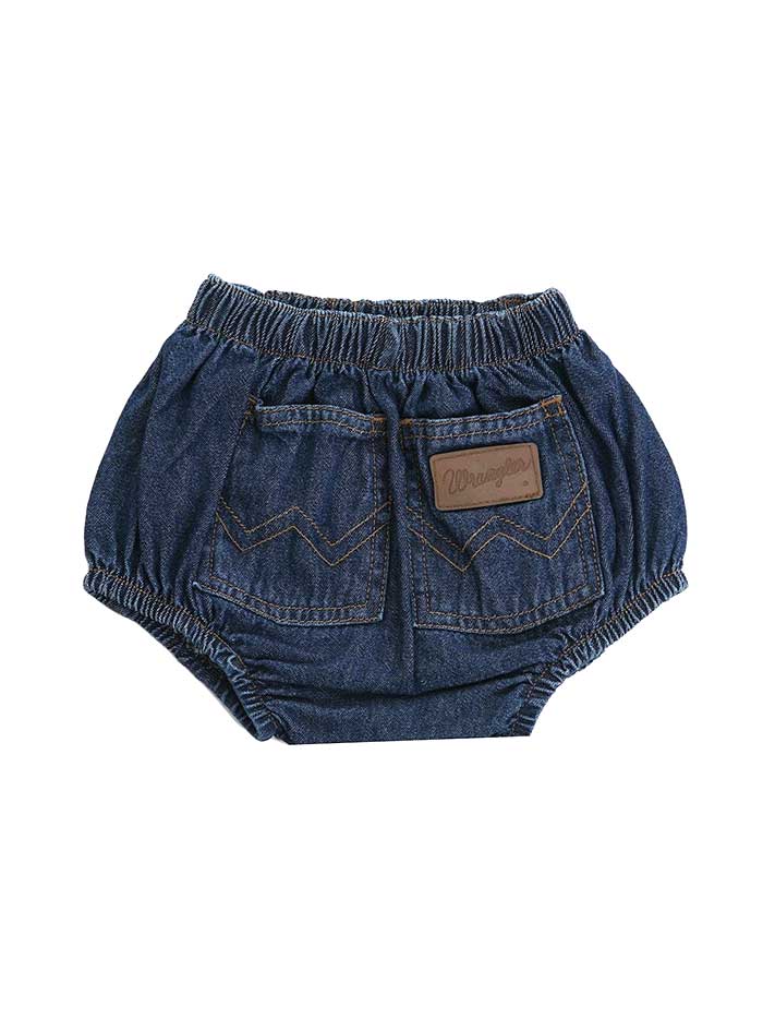 Wrangler 11MWIPW Infant Denim Diaper Cover Indigo Blue front and back view. If you need any assistance with this item or the purchase of this item please call us at five six one seven four eight eight eight zero one Monday through Saturday 10:00a.m EST to 8:00 p.m EST