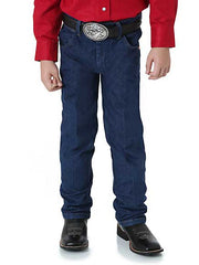 Wrangler 13MWZBP 13MWZJP Kids ProRodeo Cowboy Cut Original Fit Jean Indigo front view. If you need any assistance with this item or the purchase of this item please call us at five six one seven four eight eight eight zero one Monday through Saturday 10:00a.m EST to 8:00 p.m EST