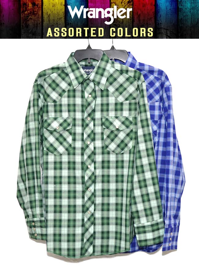 Assorted Wrangler Mens Western Long Sleeve Plaid Shirt 75204PP Wrangler - J.C. Western® Wear