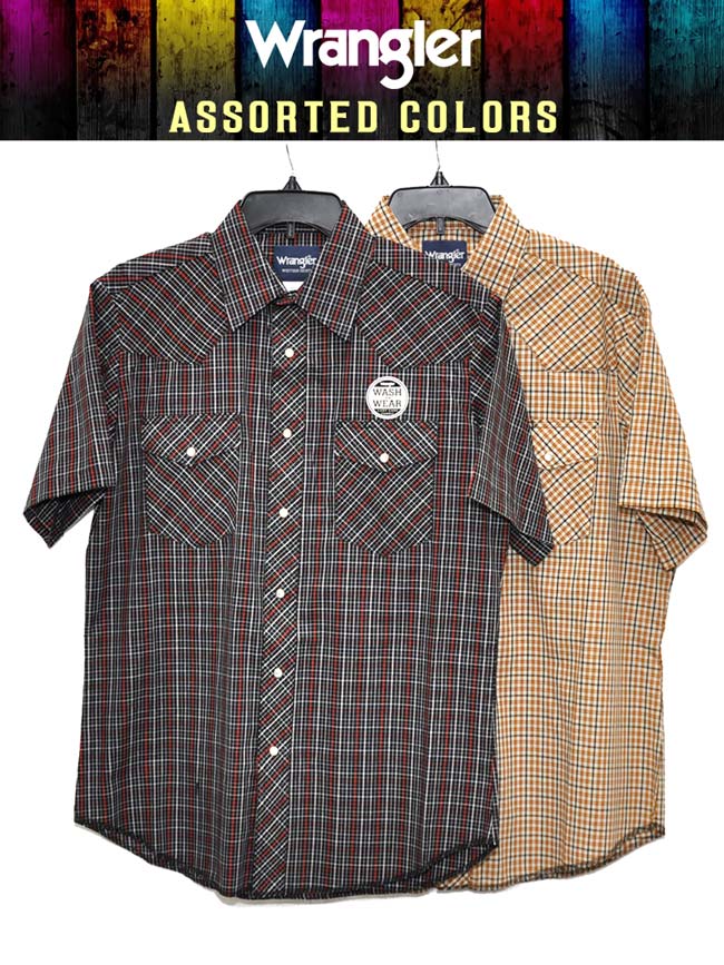 Assorted Wrangler Mens Western Short Sleeve Plaid Shirt 76204PP Wrangler - J.C. Western® Wear