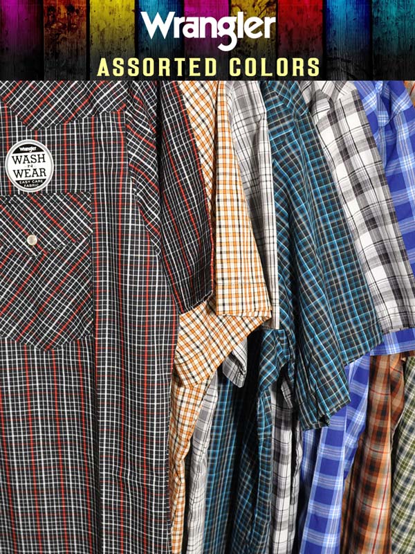 Assorted Wrangler Mens Western Short Sleeve Plaid Shirt 76204PP