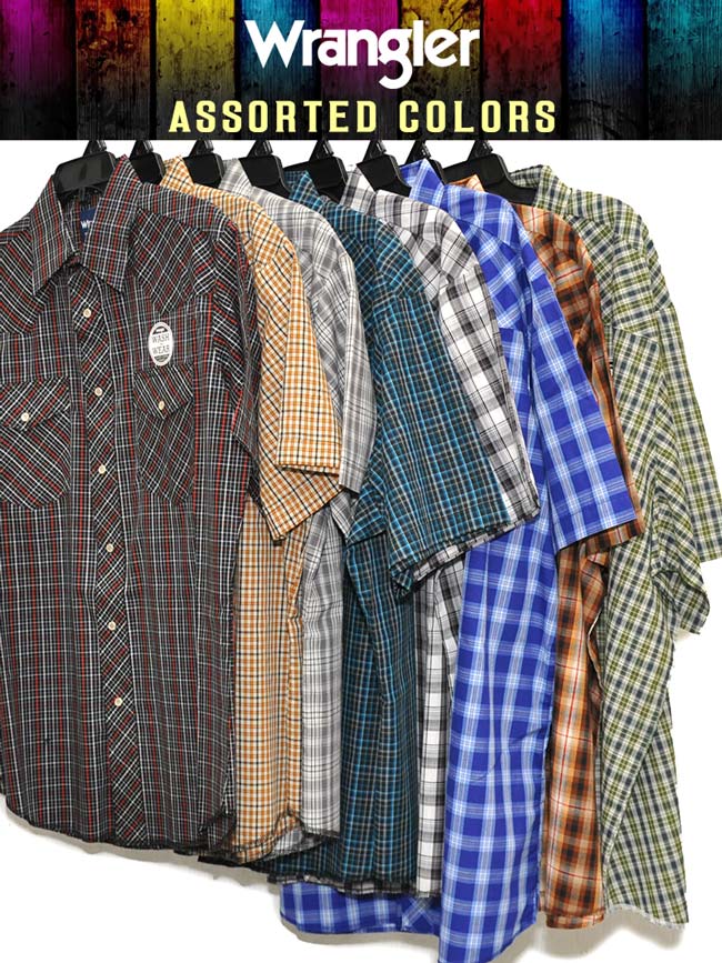 Assorted Wrangler Mens Western Short Sleeve Plaid Shirt 76204PP Wrangler - J.C. Western® Wear. If you need any assistance with this item or the purchase of this item please call us at five six one seven four eight eight eight zero one Monday through Saturday 10:00a.m EST to 8:00 p.m EST