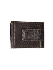 Wrangler Basket Weave Bi-Fold Leather Money Clip Wallet 49010